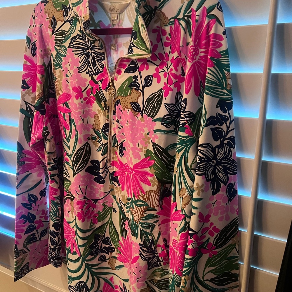 Lilly Pulitzer Girls' UPF 50+ Skipper Popover - Multi Floral (Pink & Green)